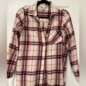 Old Navy - Women's Tunic Button Up Flannel Burgundy Plaid Long Sleeve. Size M